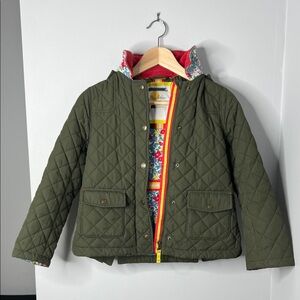 Mini Boden Olive Green Khaki and Floral Quilted Jacket Girls size 9-10